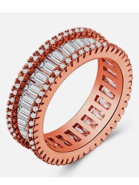 Swarovski Elements Rose Gold Plated 925 Silver Eternity Baguette Band Ring NEW